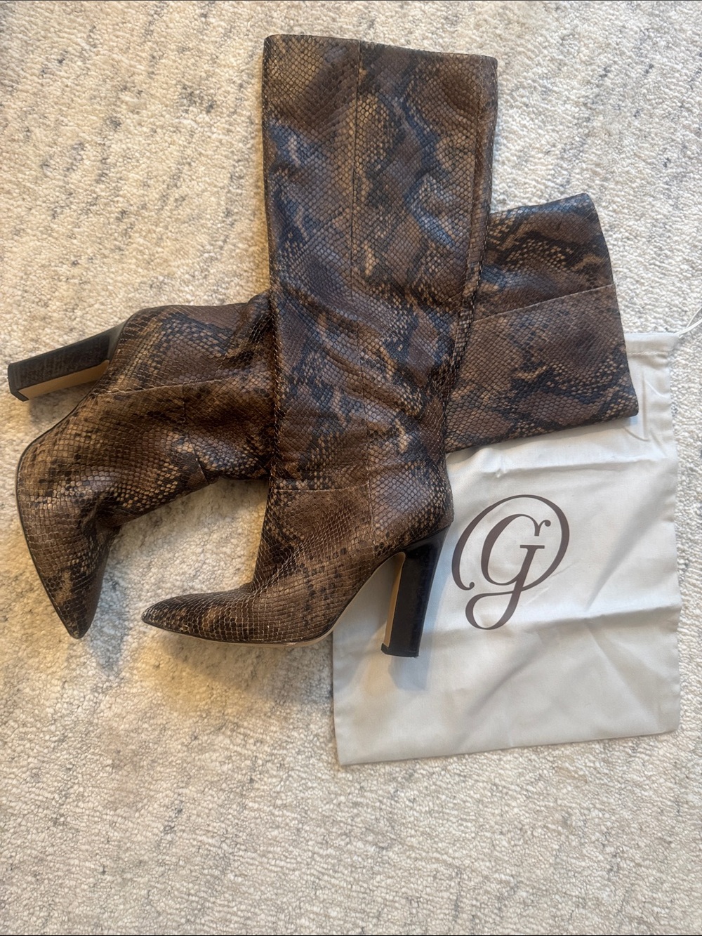 M. Gemi  Brown Snakeskin Leather Knee-High Heeled Boots